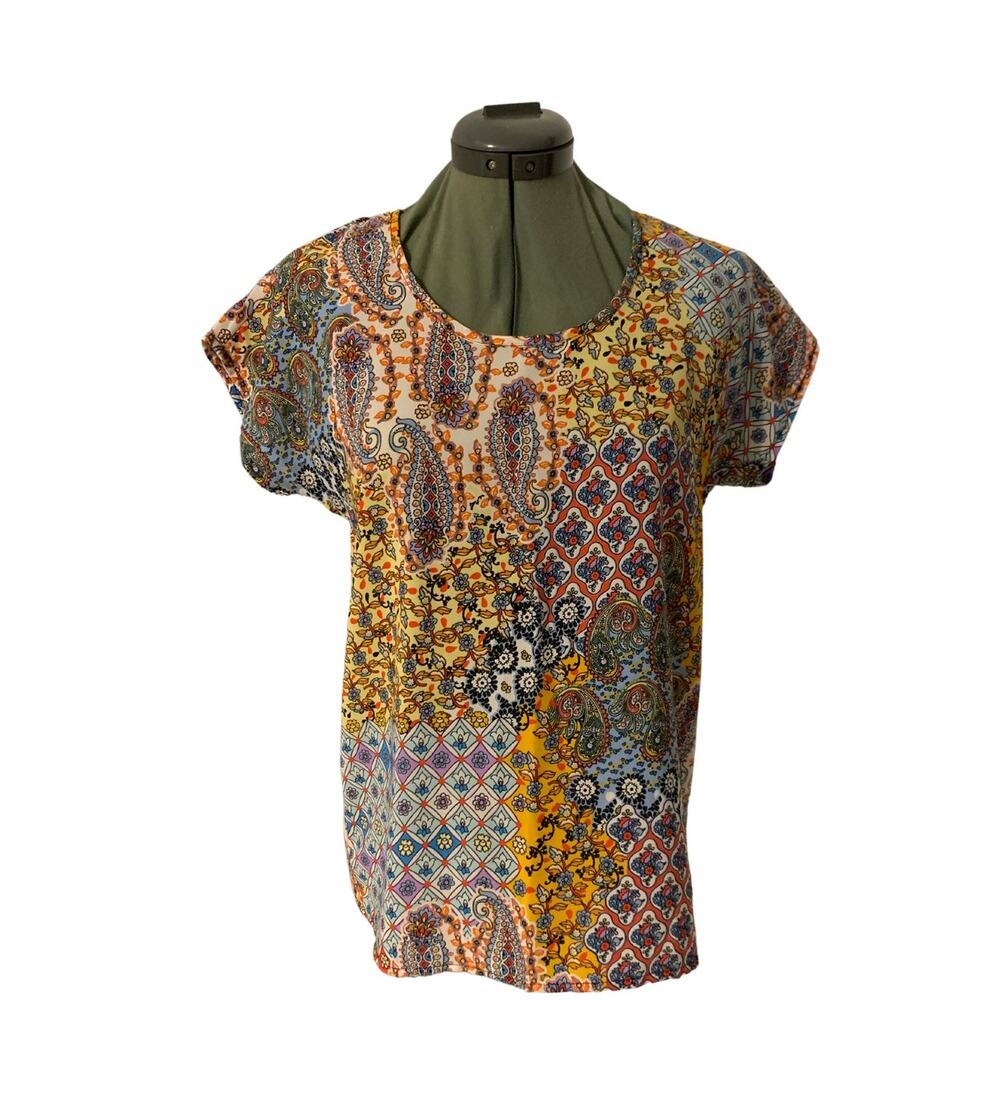 Japna Short Sleeve Patterned Top Multicolor Small